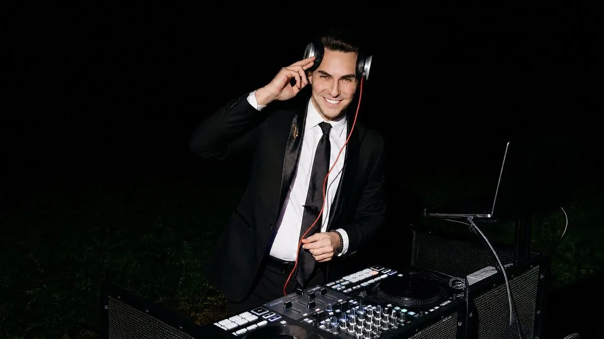 DJ booth and production setup at a corporate venue